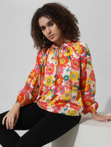 Women's Multicolor Woven Casual Printed Regular Fit Full Sleeves Top