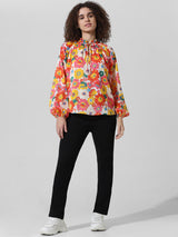 Women's Multicolor Woven Casual Printed Regular Fit Full Sleeves Top