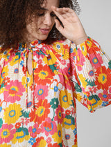 Women's Multicolor Woven Casual Printed Regular Fit Full Sleeves Top