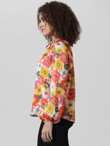 Women's Multicolor Woven Casual Printed Regular Fit Full Sleeves Top