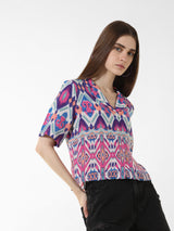 Women's Purple Woven Casual Printed Regular Fit Half Sleeves Shirt