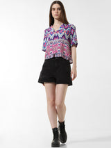 Women's Purple Woven Casual Printed Regular Fit Half Sleeves Shirt