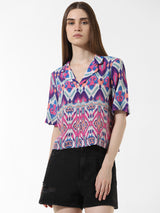 Women's Purple Woven Casual Printed Regular Fit Half Sleeves Shirt
