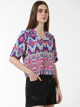 Women's Purple Woven Casual Printed Regular Fit Half Sleeves Shirt