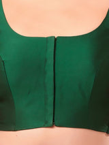 Women's Green Taffeta Silk Padded Front Open Elbow Sleeves Saree Blouse