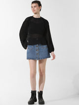 Women's Black Woven Casual Solid Regular Fit Full Sleeves Top