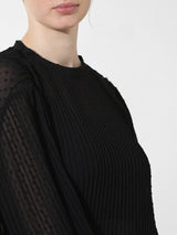 Women's Black Woven Casual Solid Regular Fit Full Sleeves Top