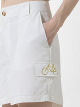 Women's White Woven Casual Above Knee Shorts