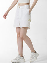 Women's White Woven Casual Above Knee Shorts