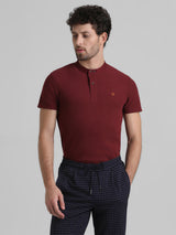 Men's Red Casual Slim Fit Stretchable Half Sleeves Tshirt