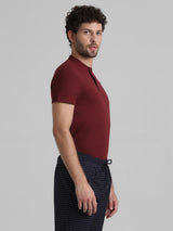 Men's Red Casual Slim Fit Stretchable Half Sleeves Tshirt