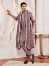 Men's Lavender Festive Ethnic Full Sleeves Kurta