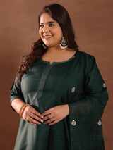 Women Green Daily  Solid Three-Quarter Sleeves Kurta Sets
