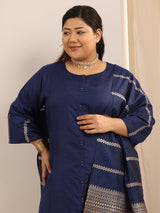 Women Navy  Daily  Solid Three-Quarter Sleeves Kurta Sets