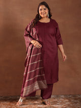Women Red Daily  Solid Three-Quarter Sleeves Kurta Sets