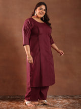 Women Red Daily  Solid Three-Quarter Sleeves Kurta Sets