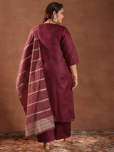 Women Red Daily  Solid Three-Quarter Sleeves Kurta Sets