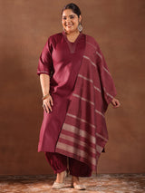 Women Red Daily  Solid Three-Quarter Sleeves Kurta Sets