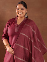 Women Red Daily  Solid Three-Quarter Sleeves Kurta Sets