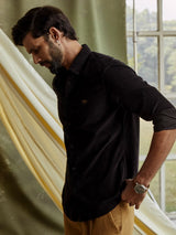 Men's Black Casual Regular Fit Solid Full Sleeves Shirt