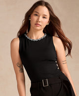 Women's Black Studded Racer Back Tank
