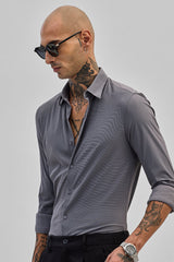 Men's Grey Casual Slim Fit Solid Full Sleeves Shirt