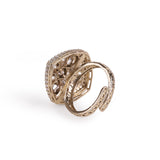 Women's Squire Shape White Stone Gold Plated Brass Adjustable Finger Ring
