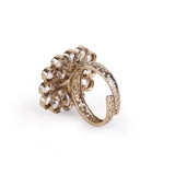Women's Flower Design White Stone Gold Plated Brass Adjustable Finger Ring