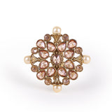 Women's Round and Flower Design Gold Plated Brass Adjustable Finger Ring