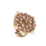 Women's Round and Flower Design Gold Plated Brass Adjustable Finger Ring