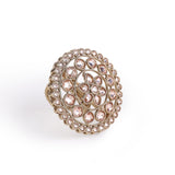 Women's Round and Flower Design Gold Plated Brass Adjustable Finger Ring