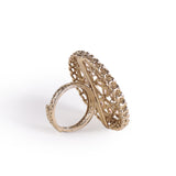 Women's Round and Flower Design Gold Plated Brass Adjustable Finger Ring