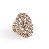 Women's Round and Flower Design Gold Plated Brass Adjustable Finger Ring