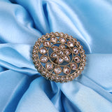 Women's Round and Flower Design Gold Plated Brass Adjustable Finger Ring