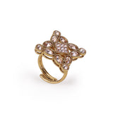 Women's Triangle Design White Stone Gold Plated Brass Adjustable Finger Ring