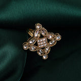 Women's Triangle Design White Stone Gold Plated Brass Adjustable Finger Ring