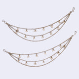 Women's Pleasing 3 String Long Chain Gold Plated Pearl Ear-Chain(Kaanchain) - Set of 2