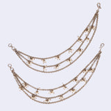 Women's Pleasing 3 String Long Chain Gold Plated Pearl Ear-Chain(Kaanchain) - Set of 2
