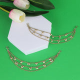 Women's Pleasing 3 String Long Chain Gold Plated Pearl Ear-Chain(Kaanchain) - Set of 2