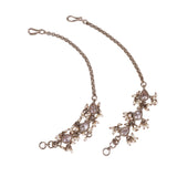 Women's Traditional Oval Shape Long Chain Gold Plated Pearl Ear-Chain(Kaanchain) - Set of 2