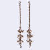 Women's Traditional Oval Shape Long Chain Gold Plated Pearl Ear-Chain(Kaanchain) - Set of 2