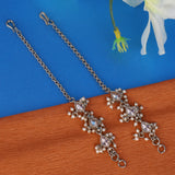 Women's Traditional Oval Shape Long Chain Gold Plated Pearl Ear-Chain(Kaanchain) - Set of 2