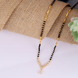 Women's Traditional Stylish Oval Shape Gold Plated Black Beaded Adjustable Chain Mangalsutra
