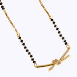 Women's Traditional Delicate CZ Studded Gold Plated Black Beaded Adjustable Chain Mangalsutra