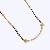 Women's Traditional Trendy Stylish CZ Studded Gold Plated Black Beaded Adjustable Chain Mangalsutra
