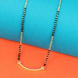 Women's Traditional Trendy Stylish CZ Studded Gold Plated Black Beaded Adjustable Chain Mangalsutra