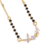 Women's Traditional Splendid Flower Design Gold Plated Black Beaded Adjustable Chain Mangalsutra