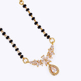 Women's Traditional Graceful Oval and Flower Design Gold Plated Black Beaded Adjustable Chain Mangalsutra