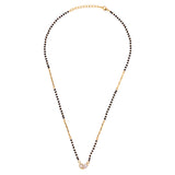 Women's Traditional Modern CZ Studded Oval Shape Gold Plated Black Beaded Adjustable Chain Mangalsutra