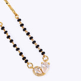 Women's Traditional Modern CZ Studded Oval Shape Gold Plated Black Beaded Adjustable Chain Mangalsutra